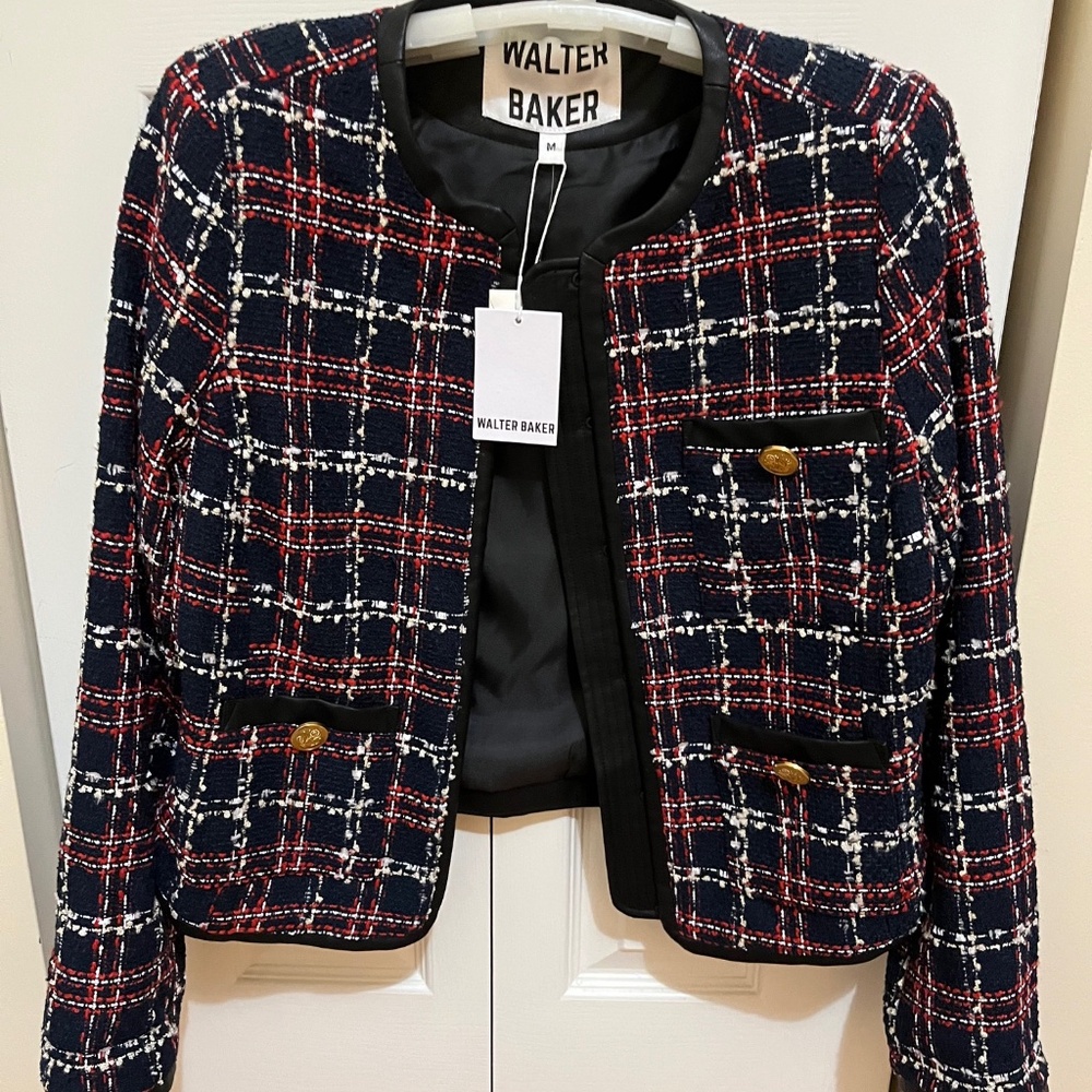 Women’s Tweed Work Blazer with Leather trimming - Walter Baker